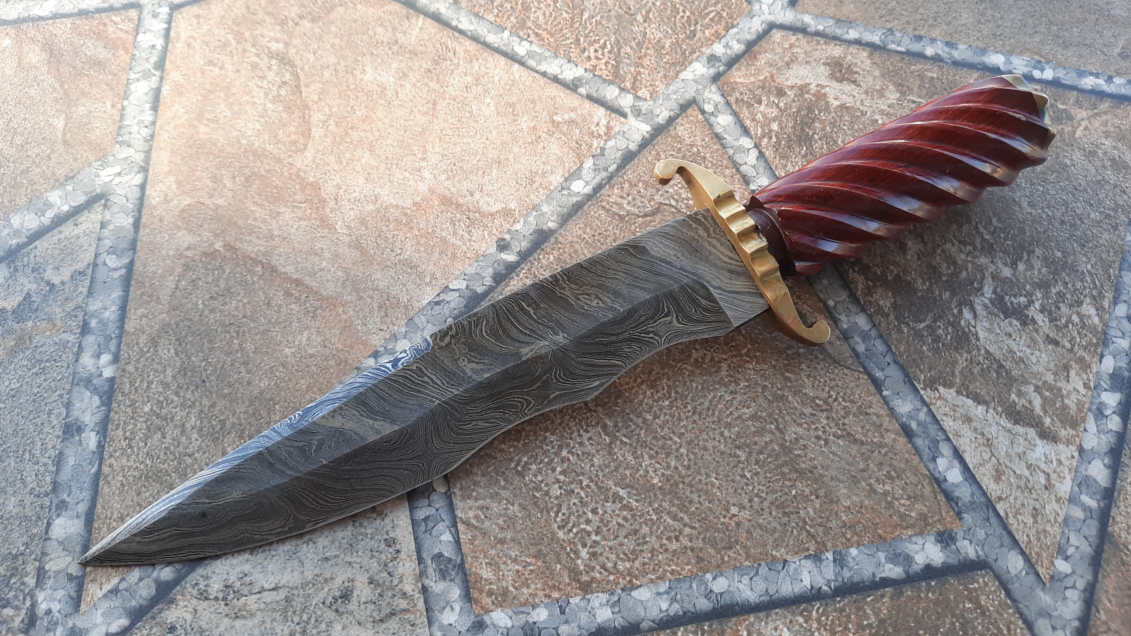 Damascus Bowie Knife - Color Wood Handle