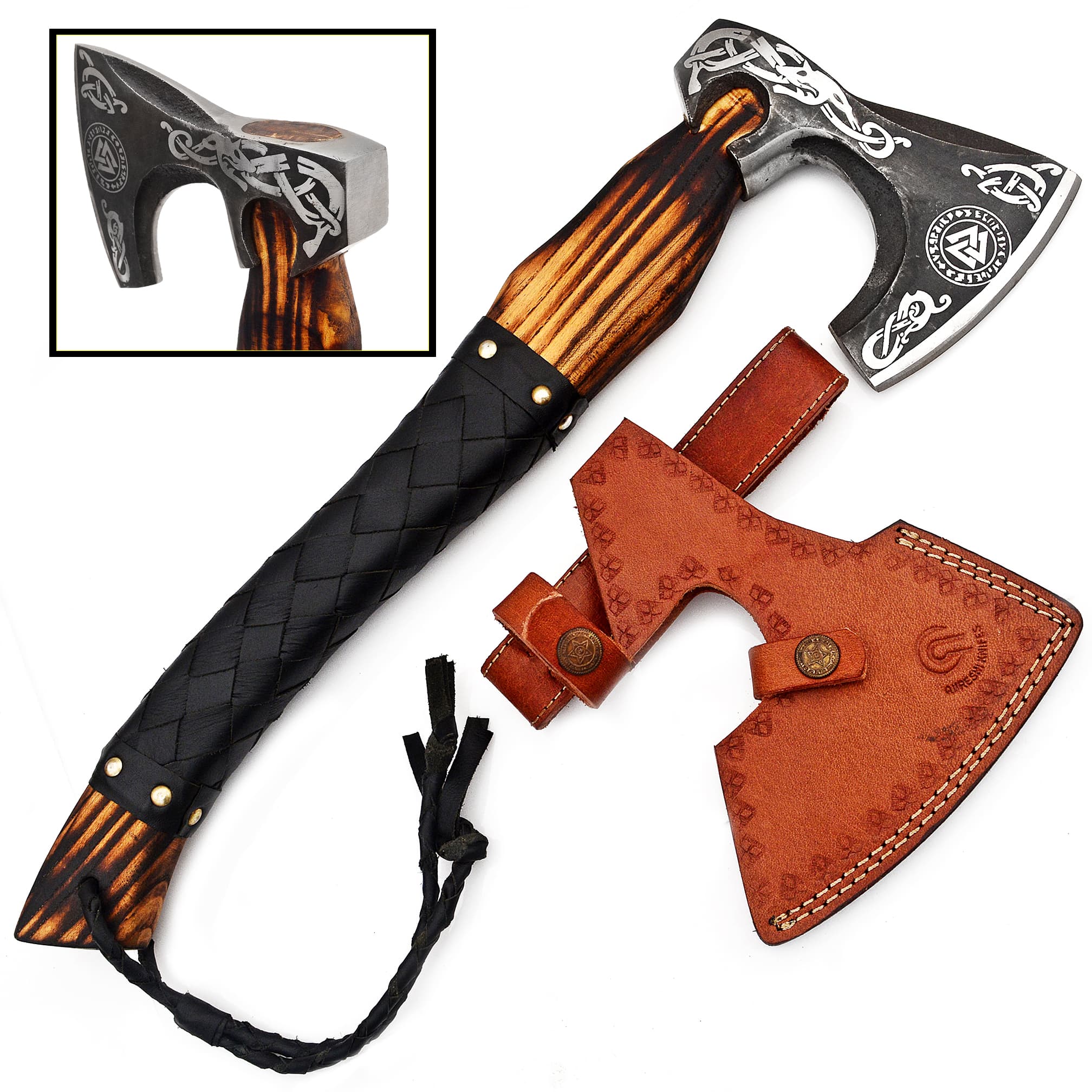 Carbon Steel Axe - Engraved Rose Wood Handle
