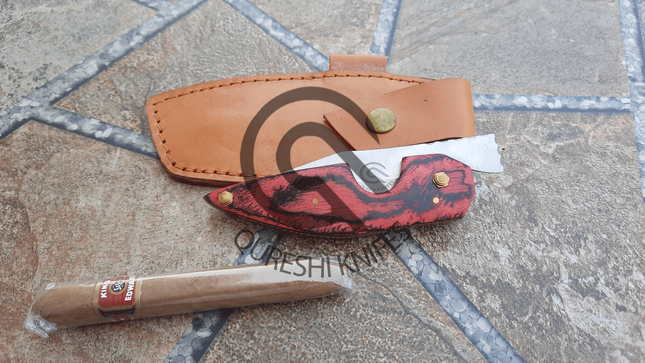 D2 Steel Cigar Knife - Color Wood Handle