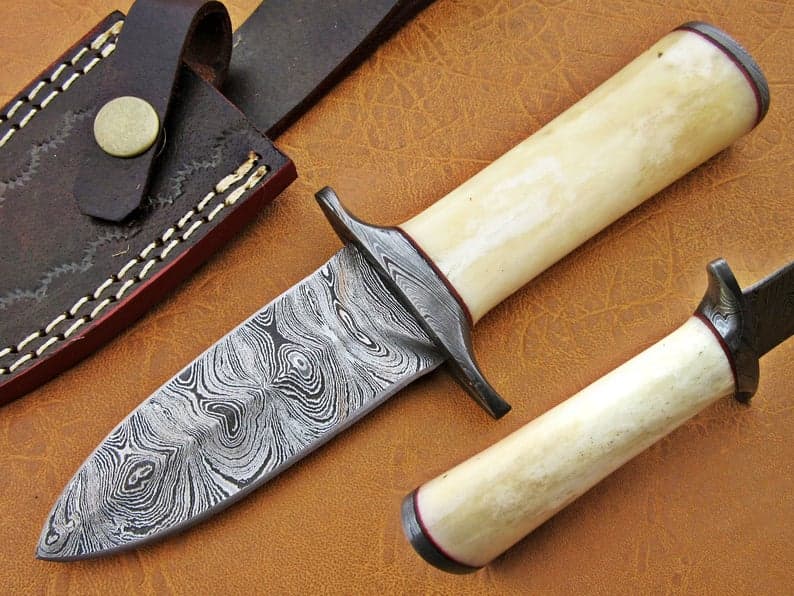 Damascus Dagger Knife - Camel Bone Handle