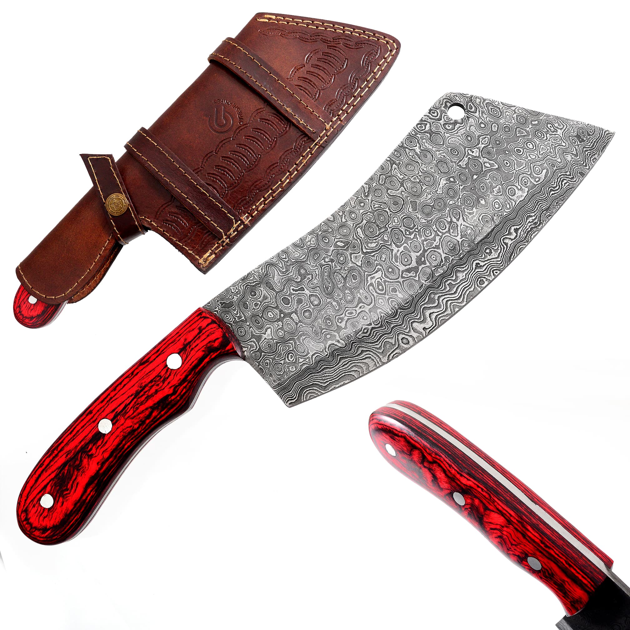 Damascus Cleaver - Color Wood Handle