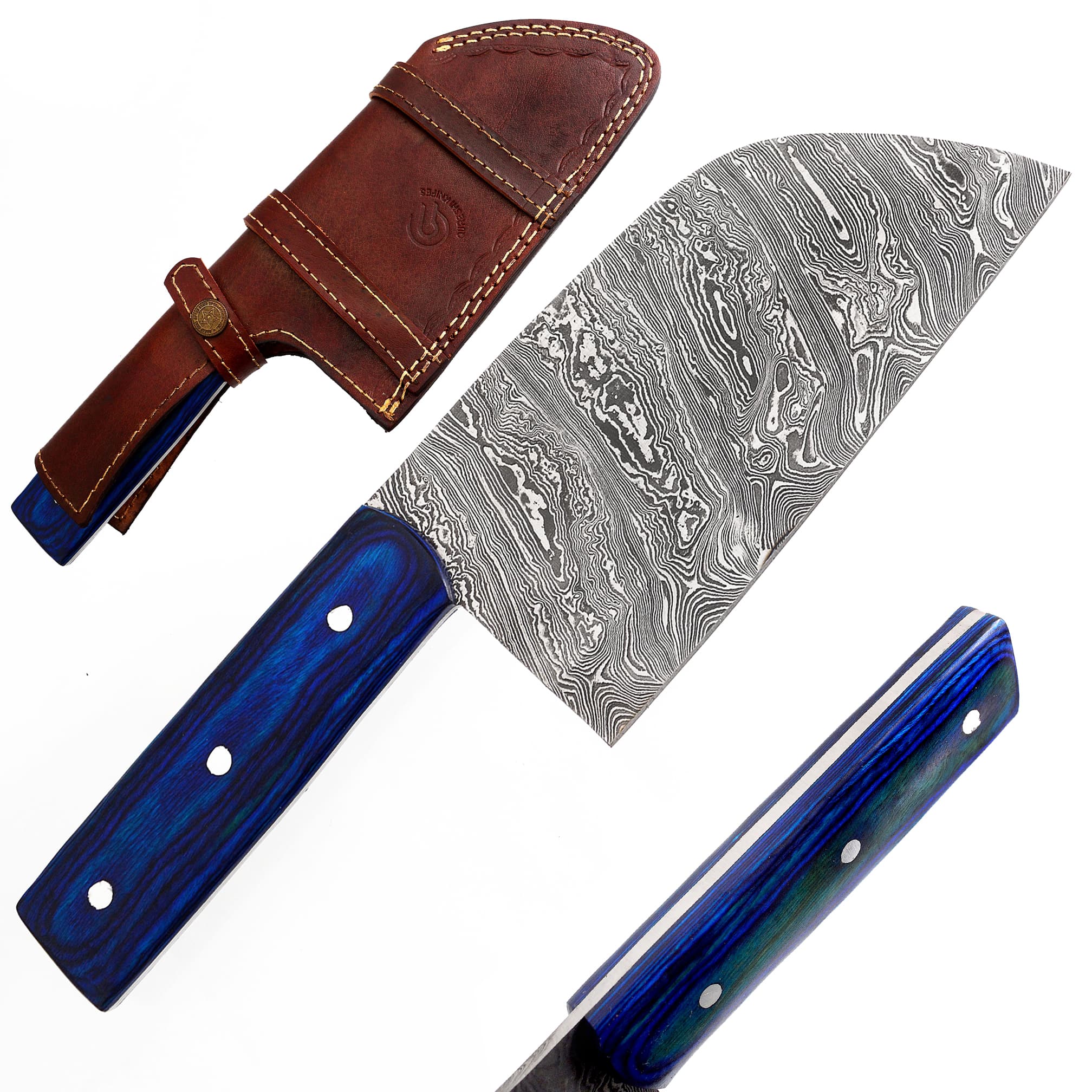 Damascus Cleaver - Color Wood Handle
