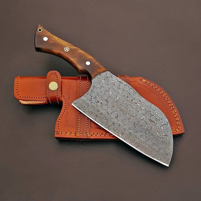 Damascus Cleaver - Rose Wood Handle